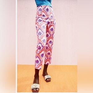 Zara High Waist Slim Fit Pink Paisley Seashell Pants Women’s Size 4